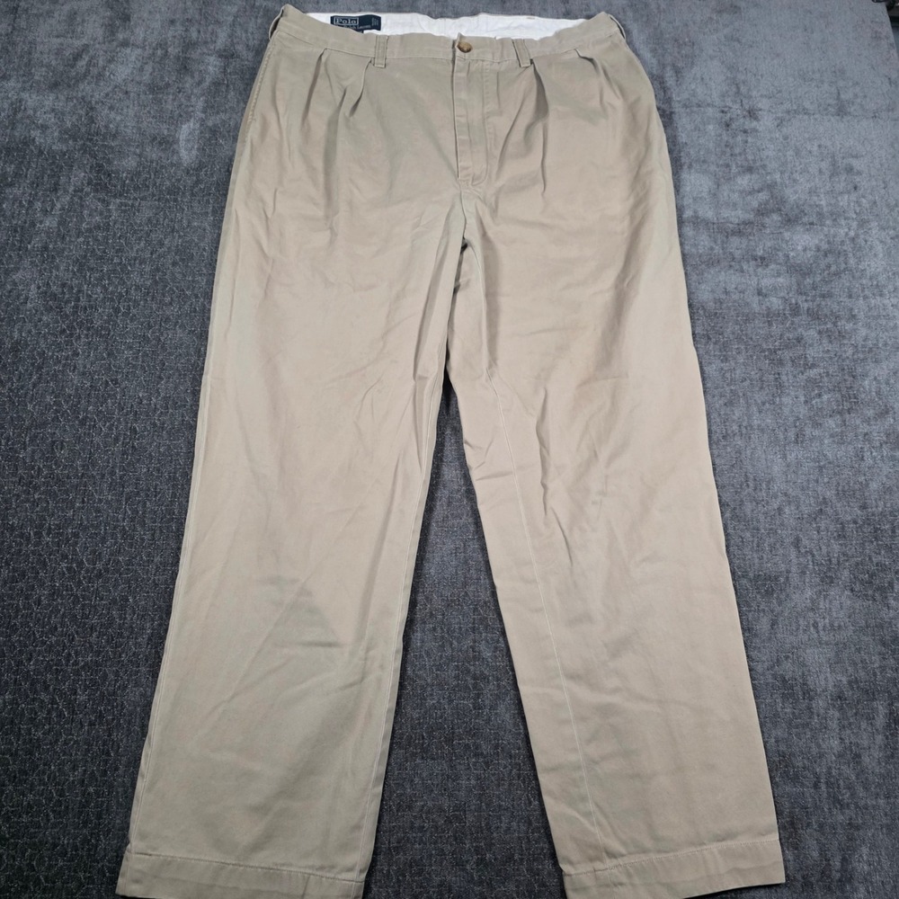 Polo Ralph Lauren Andrew Pant Mens 35x32 Tan Khaki Pleated Cotton Chino Trousers